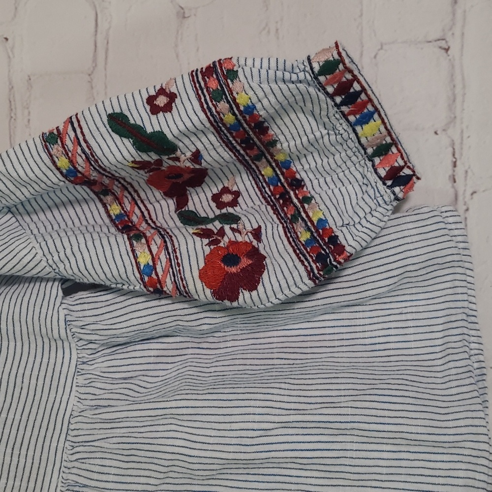 ZARA Kids Embroidered Peasant Blouse Stripes Bell Sleeve Girls Size 7 - Picture 13 of 15